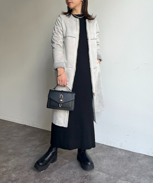 prose verse(プロズヴェール)の「リバーシブルムートン×ファーコート(ムートンコート・レディース・グレー/オフホワイト/ベージュ・フリ-)」の16枚目の写真