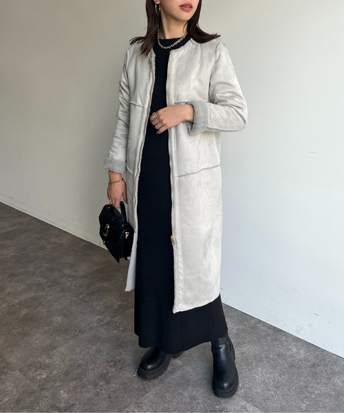 prose verse(プロズヴェール)の「リバーシブルムートン×ファーコート(ムートンコート・レディース・グレー/オフホワイト/ベージュ・フリ-)」の21枚目の写真