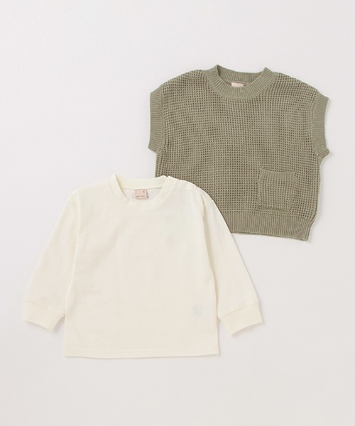 petit main(プティマイン)の「ニットベストTシャツセット(アンサンブル・キッズ・モスグリーン/ブラック・110cm/120cm/100cm/130cm/80cm/90cm)」の4枚目の写真