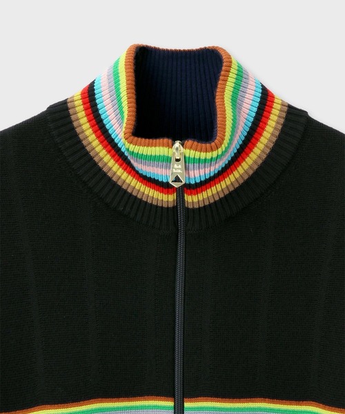Paul Smith うさぎ 刺繍 マルチ ストライプ ジップアップ ニット Paul Smith うさぎ 刺繍 マルチ ストライプ ジップアップ ニット