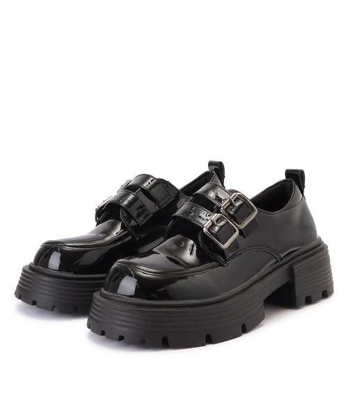 美品 バックチェーンシューズ LONDA 厚底ローファー 黒 ブラック
