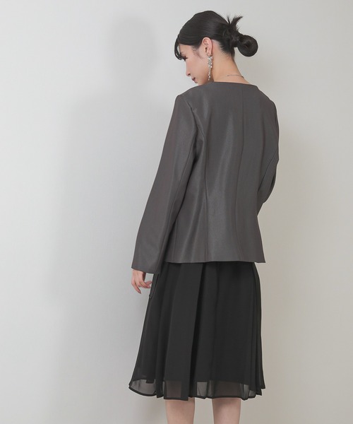 セール】ノーカラージャケット シフォン フレア ワンピース
