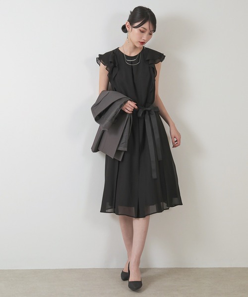 セール】ノーカラージャケット シフォン フレア ワンピースドレス 2点