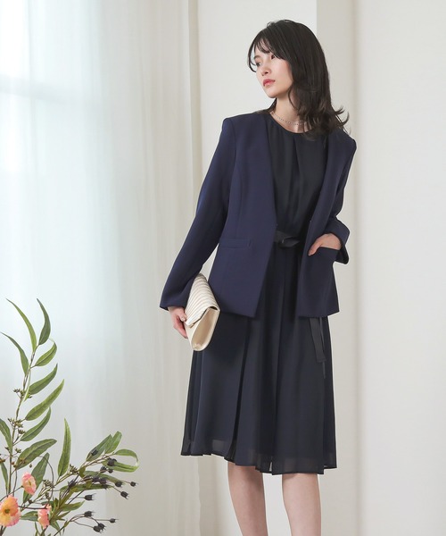 Luuna miu◎ノースリーブプリーツワンピース＆ノーカラージャケットセット Luuna miu◎ノースリーブプリーツワンピース＆ノーカラー