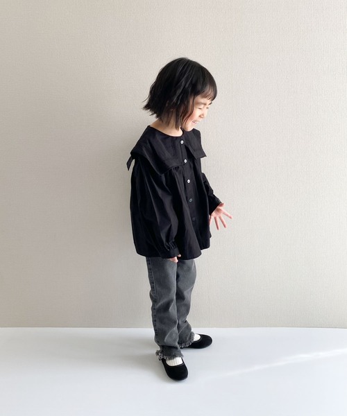 CIAOPANIC TYPY（チャオパニックティピー）の「【KIDS】裾スリットデニムフリンジレギパン（デニムパンツ・キッズ・ネイビー/ブラック・S/M/L/XL/XXL）」の14枚目の写真