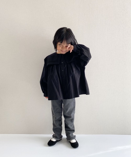 CIAOPANIC TYPY（チャオパニックティピー）の「【KIDS】裾スリットデニムフリンジレギパン（デニムパンツ・キッズ・ネイビー/ブラック・S/M/L/XL/XXL）」の13枚目の写真