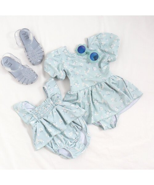 apres les cours（アプレレクール）の「【UVカット】ナチュラル花柄バックリボンワンピース水着（水着・キッズ・ピンク/ミント・130/100/90/80/140/120/110）」の9枚目の写真