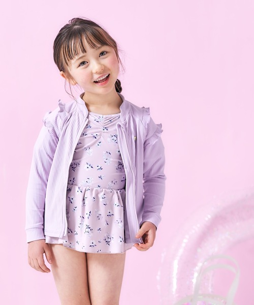 apres les cours（アプレレクール）の「【UVカット】ナチュラル花柄バックリボンワンピース水着（水着・キッズ・ピンク/ミント・130/100/90/80/140/120/110）」の3枚目の写真