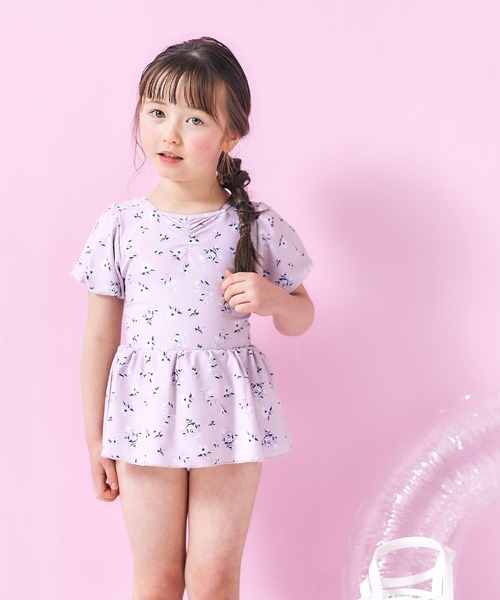 apres les cours（アプレレクール）の「【UVカット】ナチュラル花柄バックリボンワンピース水着（水着・キッズ・ピンク/ミント・130/100/90/80/140/120/110）」の4枚目の写真