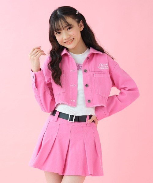 by LOVEiT（バイラビット）の「ツイル短丈Gジャン（デニムジャケット・キッズ・ピンク/グリーン/アイボリー・130cm/140cm/160cm/120cm/150cm）」の3枚目の写真