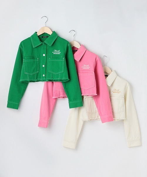 by LOVEiT（バイラビット）の「ツイル短丈Gジャン（デニムジャケット・キッズ・ピンク/グリーン/アイボリー・130cm/140cm/160cm/120cm/150cm）」の7枚目の写真