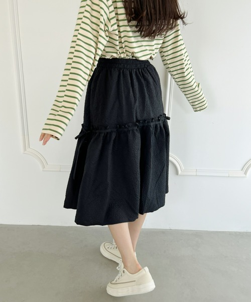 Loueme（ルエム）の「【23S/S】サイドリボンふくれジャガードフレアスカート（スカート・レディース・ホワイト/アイボリー/ブラック・FREE）」の7枚目の写真