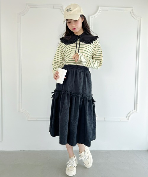 Loueme（ルエム）の「【23S/S】サイドリボンふくれジャガードフレアスカート（スカート・レディース・ホワイト/アイボリー/ブラック・FREE）」の22枚目の写真