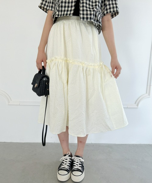 Loueme（ルエム）の「【23S/S】サイドリボンふくれジャガードフレアスカート（スカート・レディース・ホワイト/アイボリー/ブラック・FREE）」の15枚目の写真
