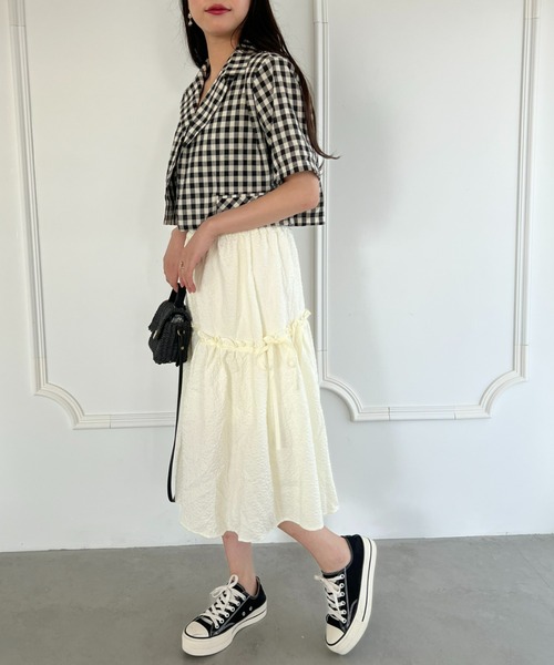 Loueme（ルエム）の「【23S/S】サイドリボンふくれジャガードフレアスカート（スカート・レディース・ホワイト/アイボリー/ブラック・FREE）」の21枚目の写真
