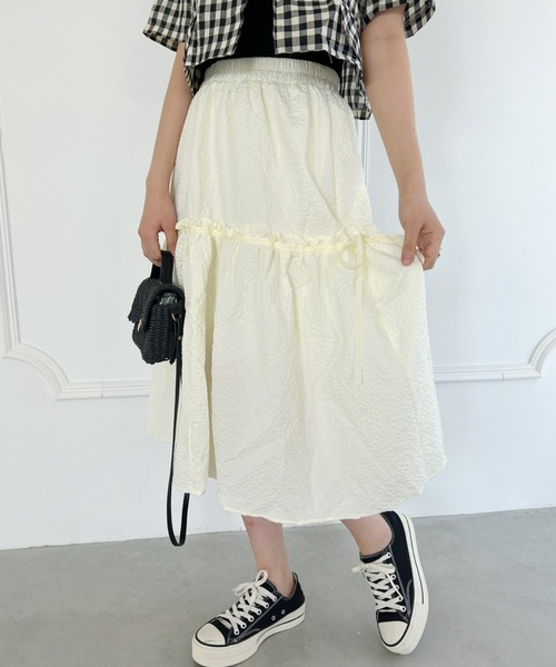 Loueme（ルエム）の「【23S/S】サイドリボンふくれジャガードフレアスカート（スカート・レディース・ホワイト/アイボリー/ブラック・FREE）」の17枚目の写真