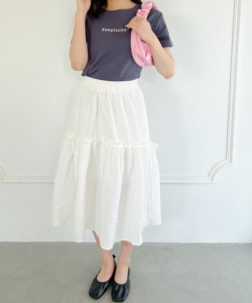 Loueme（ルエム）の「【23S/S】サイドリボンふくれジャガードフレアスカート（スカート・レディース・ホワイト/アイボリー/ブラック・FREE）」の13枚目の写真