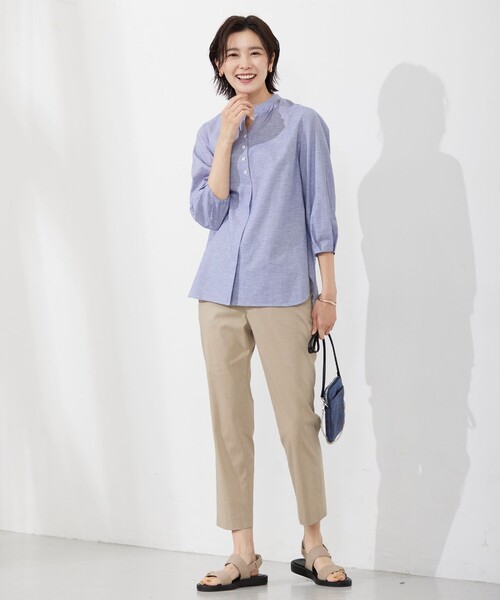 J.PRESS Ladies（J.プレス レディス）の「【洗える・吸水】 BEZピンチェック スタンドカラー ブラウス（シャツ/ブラウス・レディース・ネイビー系3/イエロー系3/サックスブルー系3・XS）」の6枚目の写真