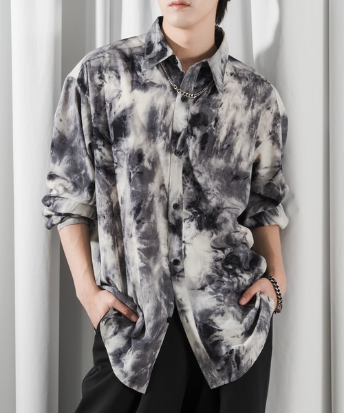 Adoon plain(アドーンプレーン)の「【Adoonplain】アブストラクトパターンシャツ(シャツ/ブラウス・メンズ・ベージュ系その他/ブラック・MEDIUM/LARGE)」の2枚目の写真