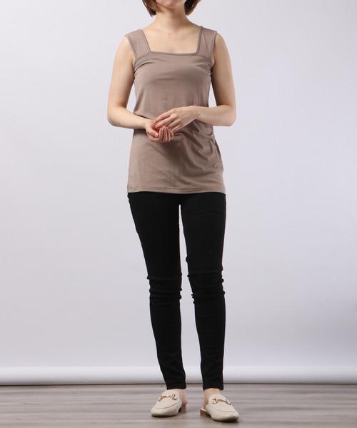 PHEENY 黒 キャミソール 日本製 PHEENY/COTTON SHIRRING CAMISOLE(BLACK)