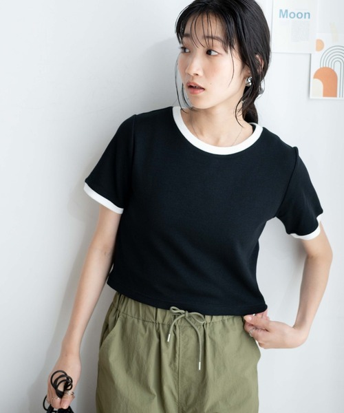 WEGO（ウィゴー）の「WEGO/リブショートT（Tシャツ/カットソー・レディース・ホワイト/ピンク/ブラック/グリーン/サックスブルー/杢グレー/ブルー/ライトパープル/ホワイト系その他/ブラック系その他/ターコイズブルー/オレンジ/グリーン系その他/ワイン/カーキ・LARGE/SMALL/MEDIUM）」の4枚目の写真