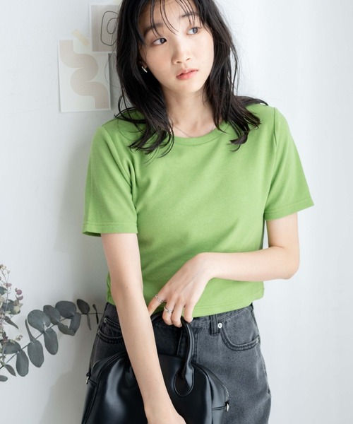 WEGO（ウィゴー）の「WEGO/リブショートT（Tシャツ/カットソー・レディース・ホワイト/ピンク/ブラック/グリーン/サックスブルー/杢グレー/ブルー/ライトパープル/ホワイト系その他/ブラック系その他/ターコイズブルー/オレンジ/グリーン系その他/ワイン/カーキ・LARGE/SMALL/MEDIUM）」の8枚目の写真