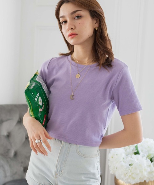 WEGO（ウィゴー）の「WEGO/リブショートT（Tシャツ/カットソー・レディース・ホワイト/ピンク/ブラック/グリーン/サックスブルー/杢グレー/ブルー/ライトパープル/ホワイト系その他/ブラック系その他/ターコイズブルー/オレンジ/グリーン系その他/ワイン/カーキ・LARGE/SMALL/MEDIUM）」の12枚目の写真