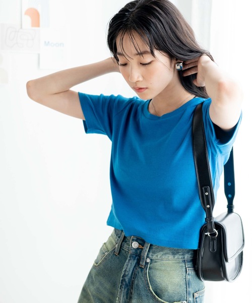 WEGO（ウィゴー）の「WEGO/リブショートT（Tシャツ/カットソー・レディース・ホワイト/ピンク/ブラック/グリーン/サックスブルー/杢グレー/ブルー/ライトパープル/ホワイト系その他/ブラック系その他/ターコイズブルー/オレンジ/グリーン系その他/ワイン/カーキ・LARGE/SMALL/MEDIUM）」の10枚目の写真