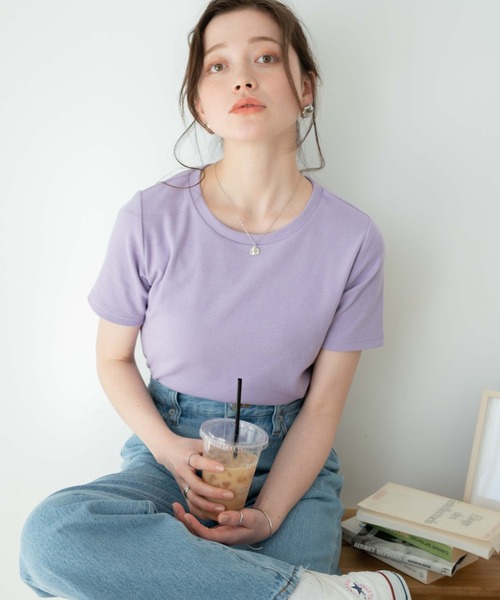 WEGO（ウィゴー）の「WEGO/リブショートT（Tシャツ/カットソー・レディース・ホワイト/ピンク/ブラック/グリーン/サックスブルー/杢グレー/ブルー/ライトパープル/ホワイト系その他/ブラック系その他/ターコイズブルー/オレンジ/グリーン系その他/ワイン/カーキ・LARGE/SMALL/MEDIUM）」の18枚目の写真