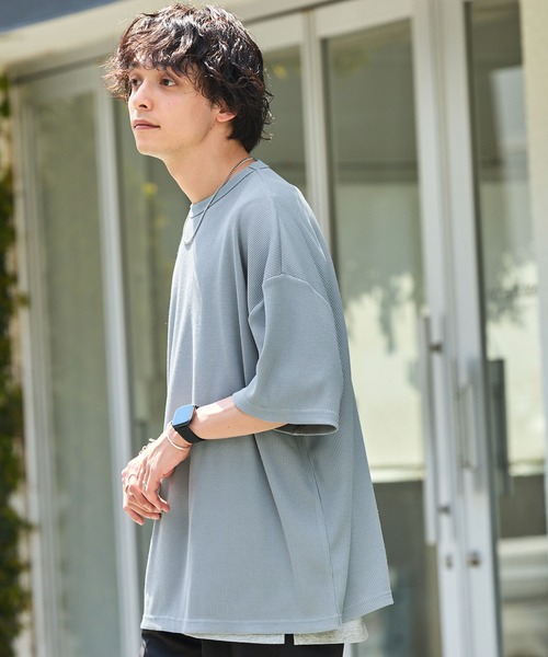 MONO-MART(モノマート)の「度詰めドライタッチワッフル ルーズS/Sカットソー(Tシャツ/カットソー・メンズ・チャコール/バーガンディー/杢グレー/オートミール/グリーン/ネイビー/ベージュ/ブラック/ライトブルー・S/M/L)」の20枚目の写真