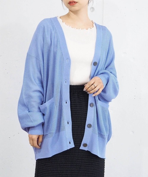 tiptop（ティップトップ）の「【ラメシアー登場】変わり編みシアーBIGカーディガン（カーディガン/ボレロ・レディース・グリーン系その他/オフホワイト/グレー/ブルー/ブラック/イエロー/ピンク/サックスブルー/ブラック系その他/ホワイト系その他・FREE）」の7枚目の写真