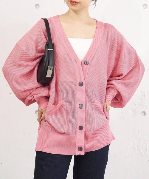 tiptop（ティップトップ）の「【ラメシアー登場】変わり編みシアーBIGカーディガン（カーディガン/ボレロ・レディース・グリーン系その他/オフホワイト/グレー/ブルー/ブラック/イエロー/ピンク/サックスブルー/ブラック系その他/ホワイト系その他・FREE）」の10枚目の写真