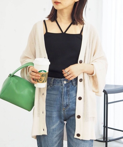 tiptop（ティップトップ）の「【ラメシアー登場】変わり編みシアーBIGカーディガン（カーディガン/ボレロ・レディース・グリーン系その他/オフホワイト/グレー/ブルー/ブラック/イエロー/ピンク/サックスブルー/ブラック系その他/ホワイト系その他・FREE）」の11枚目の写真