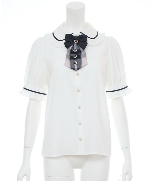 Secret Honey（シークレットハニー）の「リボンネクタイブラウス（シャツ/ブラウス・レディース・ブルー/ブラック・MEDIUM）」の9枚目の写真