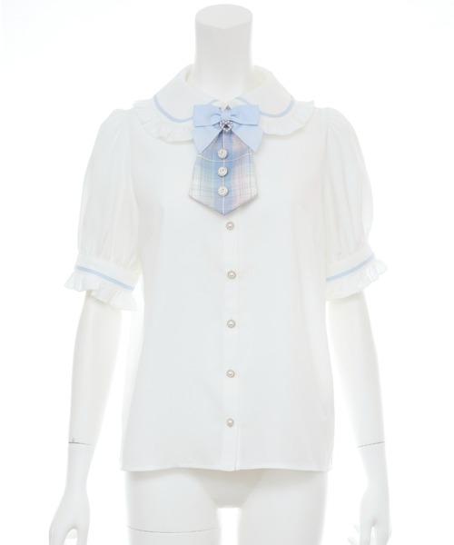 Secret Honey（シークレットハニー）の「リボンネクタイブラウス（シャツ/ブラウス・レディース・ブルー/ブラック・MEDIUM）」の8枚目の写真