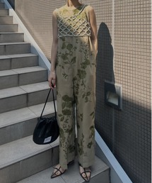 Ameri（アメリ）の「NORA FLOWER EMBROIDERY ROMPERS（つなぎ/オールインワン・グリーン系）」