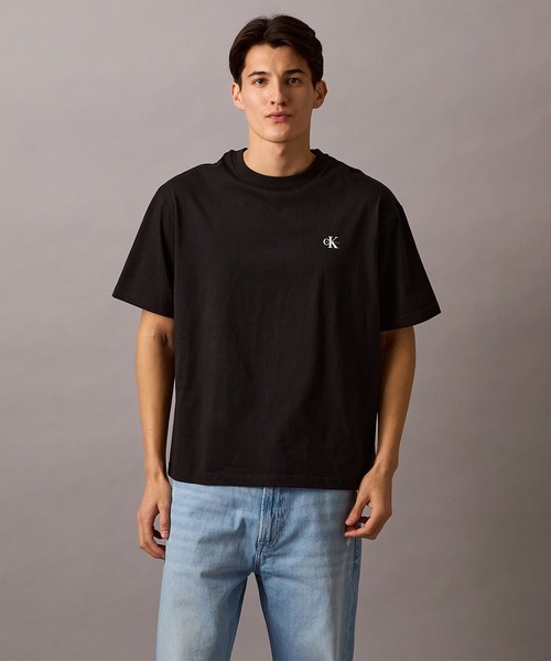 … 白黒T 2枚セット WEB限定】ユニセックス CK ロゴ リラックスフィット Tシャツ 2枚