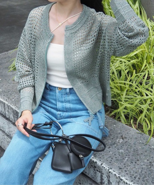 cepo(セポ)の「メッシュニット ジップカーディガン(カーディガン/ボレロ・レディース・オレンジ/オフホワイト/サックスブルー/チャコール/ミント/ベージュ・M)」の5枚目の写真