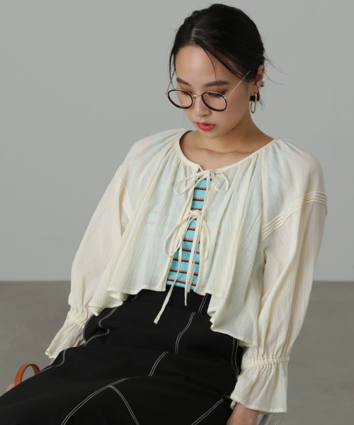 FREE'S MART（フリーズマート）の「◆ダブルリボンボレロブラウス（シャツ/ブラウス・レディース・グリーン/オレンジ/ブラック/ホワイト・FREE）」の16枚目の写真