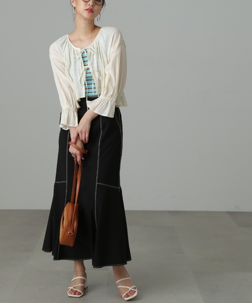 FREE'S MART（フリーズマート）の「◆ダブルリボンボレロブラウス（シャツ/ブラウス・レディース・グリーン/オレンジ/ブラック/ホワイト・FREE）」の12枚目の写真