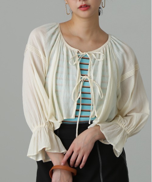 FREE'S MART（フリーズマート）の「◆ダブルリボンボレロブラウス（シャツ/ブラウス・レディース・グリーン/オレンジ/ブラック/ホワイト・FREE）」の8枚目の写真