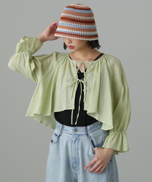 FREE'S MART（フリーズマート）の「◆ダブルリボンボレロブラウス（シャツ/ブラウス・レディース・グリーン/オレンジ/ブラック/ホワイト・FREE）」の6枚目の写真