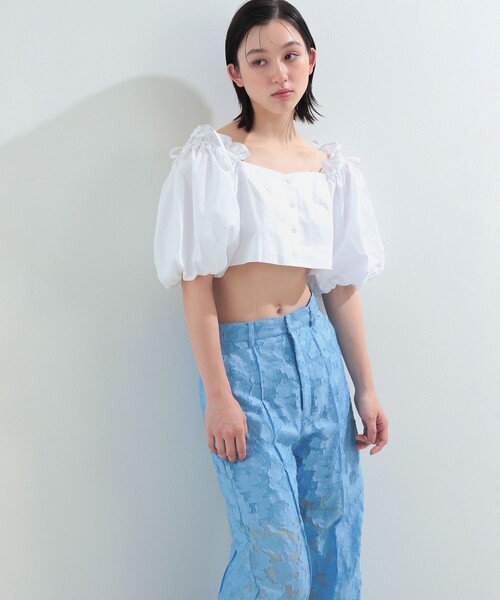 ghospell シャーリング トップス パフショルダー レイビームス