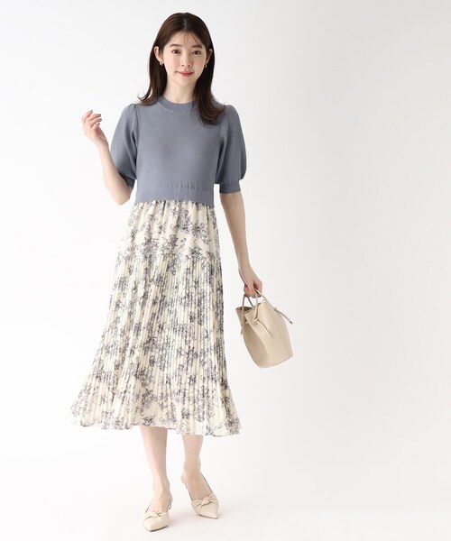 index（インデックス）の「◆ニットドッキングフラワーワンピース【洗える】（ワンピース・レディース・オフホワイト/ライトグレー/ライトブルー・36/38/40/42）」の17枚目の写真