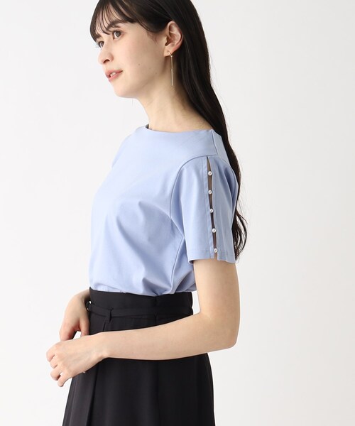 index(インデックス)の「◆シルキータッチ フェイクパールスリーブトップス【接触冷感/洗濯機洗い可】(Tシャツ/カットソー・レディース・ライトグレー/ネイビー/ライトブルー・36/38/40/42)」の7枚目の写真