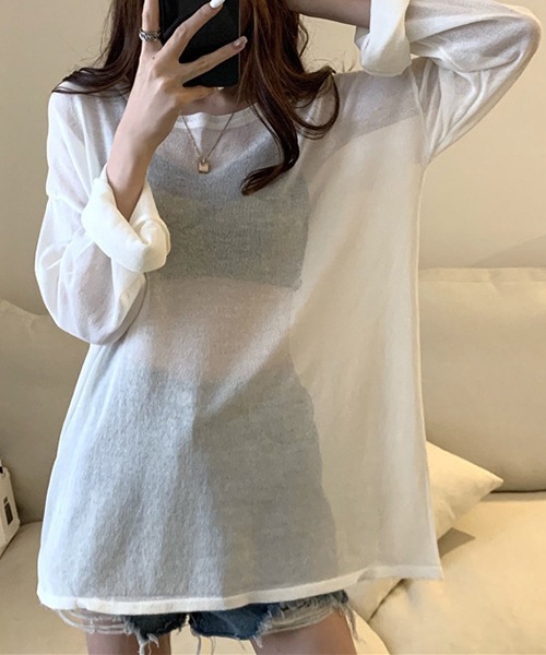 gossip!ロサンゼルス(ゴシップロサンゼルス)の「YUGA シアー ルーズシルエットトップス(Tシャツ/カットソー・レディース・ホワイト/ブラック/ブルー/ライトグリーン/パープル/イエロー・FREE)」の1枚目の写真