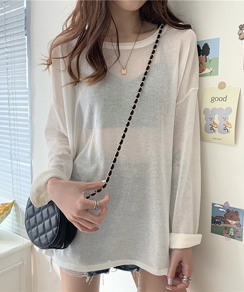 gossip!ロサンゼルス(ゴシップロサンゼルス)の「YUGA シアー ルーズシルエットトップス(Tシャツ/カットソー・レディース・ホワイト/ブラック/ブルー/ライトグリーン/パープル/イエロー・FREE)」の9枚目の写真