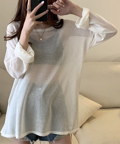 gossip!ロサンゼルス(ゴシップロサンゼルス)の「YUGA シアー ルーズシルエットトップス(Tシャツ/カットソー・レディース・ホワイト/ブラック/ブルー/ライトグリーン/パープル/イエロー・FREE)」の8枚目の写真
