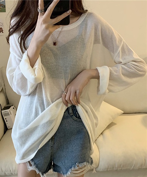 gossip!ロサンゼルス(ゴシップロサンゼルス)の「YUGA シアー ルーズシルエットトップス(Tシャツ/カットソー・レディース・ホワイト/ブラック/ブルー/ライトグリーン/パープル/イエロー・FREE)」の7枚目の写真