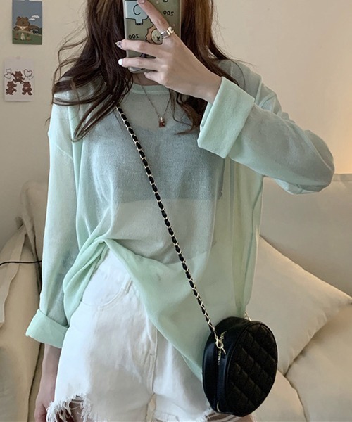 gossip!ロサンゼルス(ゴシップロサンゼルス)の「YUGA シアー ルーズシルエットトップス(Tシャツ/カットソー・レディース・ホワイト/ブラック/ブルー/ライトグリーン/パープル/イエロー・FREE)」の16枚目の写真